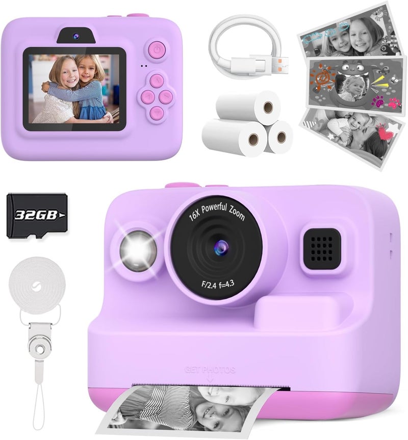 Yehtta Kids Camera Instant Print, Dual-Lens Front Rear Selfie Camera for Kids, Christmas Birthday Gifts Toys for 3-12 Year Old Boys Girls, 2.4in Screen 1080P Kids Digital Cameras with 32G Card - Image 1